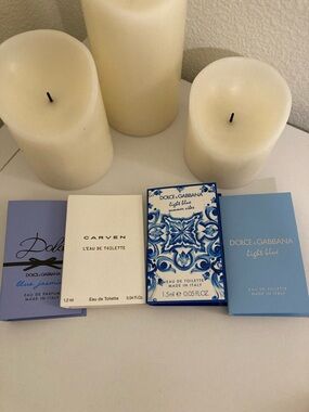 Dolce & Gabbana fragrance sample set in pale blue and white